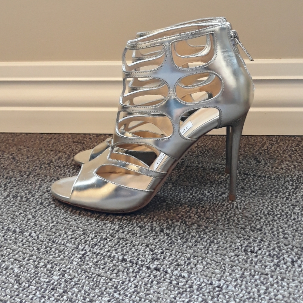 STORE CLOSING Jimmy Choo Silver Heels Cutout Leather Sandals